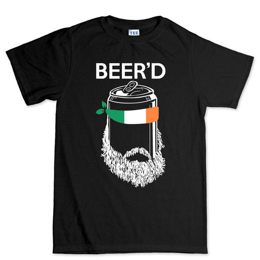 Mens Beer'D Beard Irish Beer St Patrick's Paddy's Day Ireland Shamrock T shirt Tee Top T-shirt