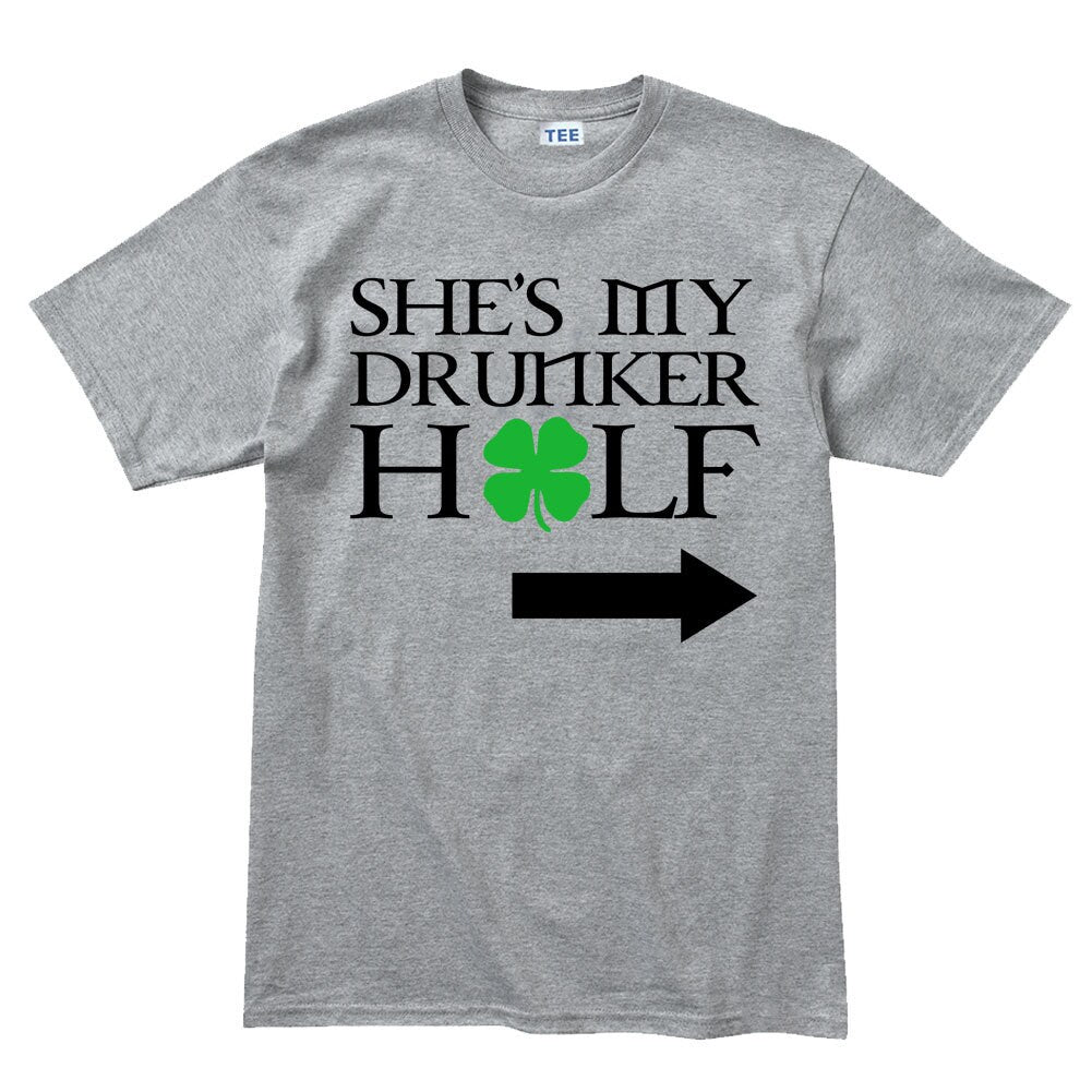 Mens Drunker Half Irish St Patrick Shamrock Leprechaun Beer T shirt Tee Top T-shirt