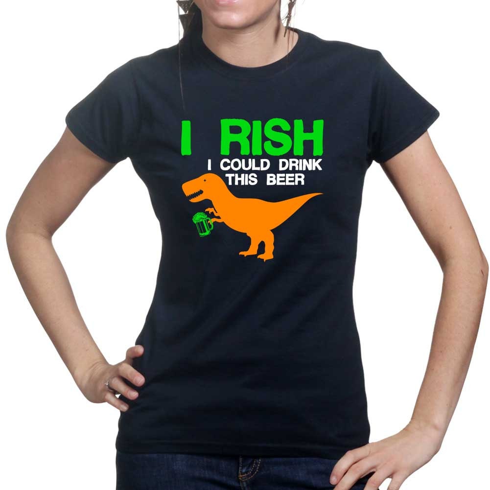 Womans I Rish Irish T-Rex Beer St Patrick's Day Shamrock Ireland T shirt Tee Top T-shirt