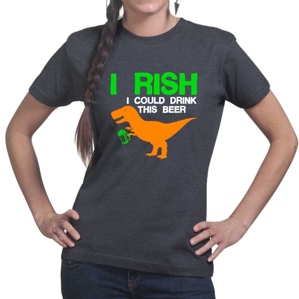 Womans I Rish Irish T-Rex Beer St Patrick's Day Shamrock Ireland T shirt Tee Top T-shirt