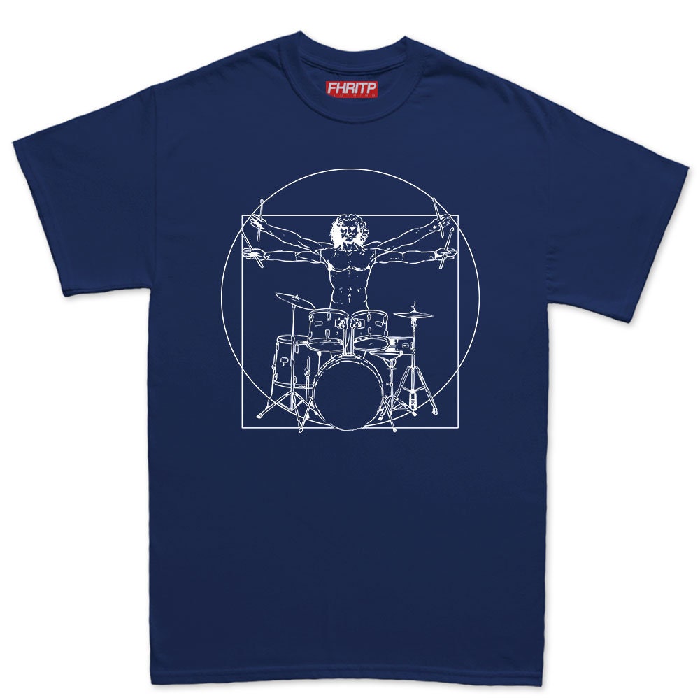 Mens Vitruvian Drummer Da Vinci Drums Spoof T shirt Tee Top T-shirt