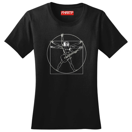 Womans Vitruvian Guitarist Guitar Funny Spoof Da Vinci T shirt Tee Top T-shirt