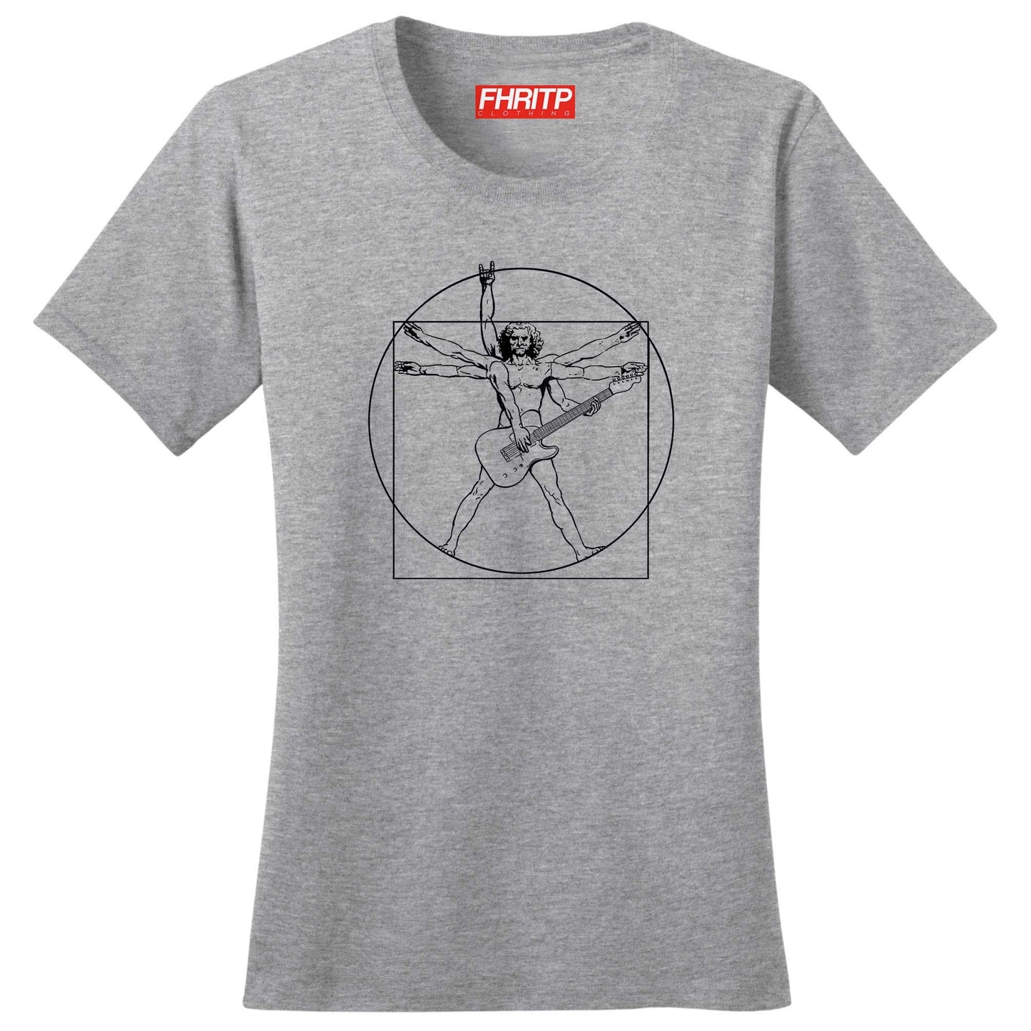 Womans Vitruvian Guitarist Guitar Funny Spoof Da Vinci T shirt Tee Top T-shirt