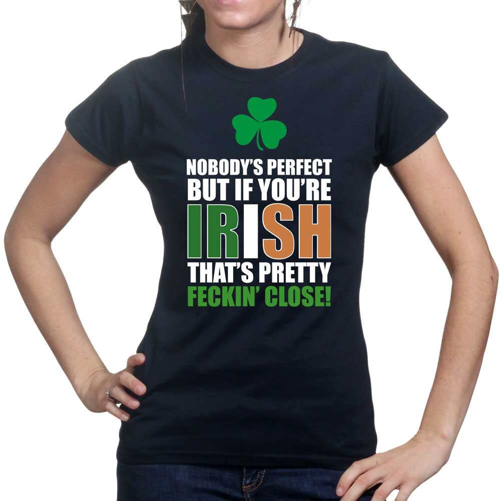 Ladies Nobody's Perfect Irish St Patrick's Paddy's Day Shamrock Leprechaun T shirt Tee Top T-shirt