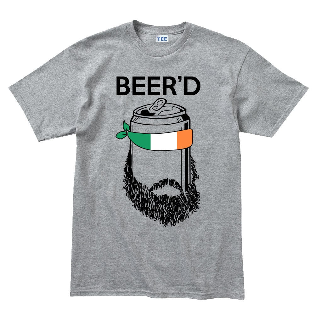 Mens Beer'D Beard Irish Beer St Patrick's Paddy's Day Ireland Shamrock T shirt Tee Top T-shirt