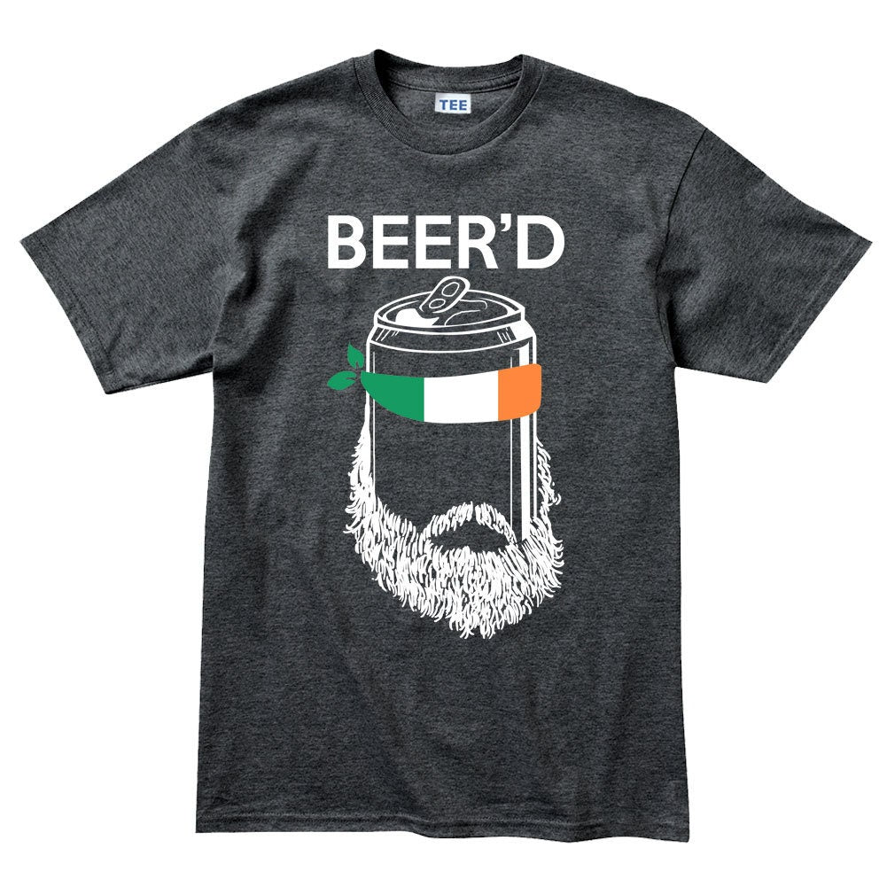Mens Beer'D Beard Irish Beer St Patrick's Paddy's Day Ireland Shamrock T shirt Tee Top T-shirt