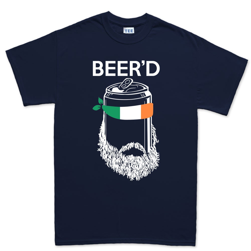 Mens Beer'D Beard Irish Beer St Patrick's Paddy's Day Ireland Shamrock T shirt Tee Top T-shirt