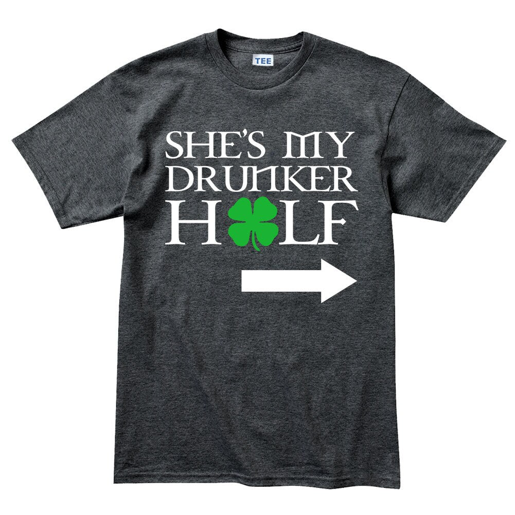 Mens Drunker Half Irish St Patrick Shamrock Leprechaun Beer T shirt Tee Top T-shirt