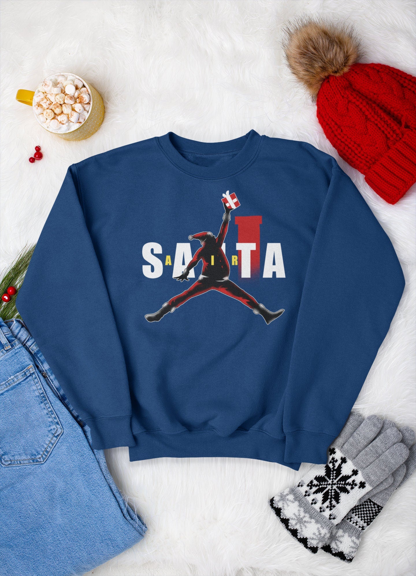 Air Santa Christmas Sweatshirt, Black Santa Sweater, Basketball Christmas Shirt, Black Santa Shirt, Matching Christmas Shirt for Families