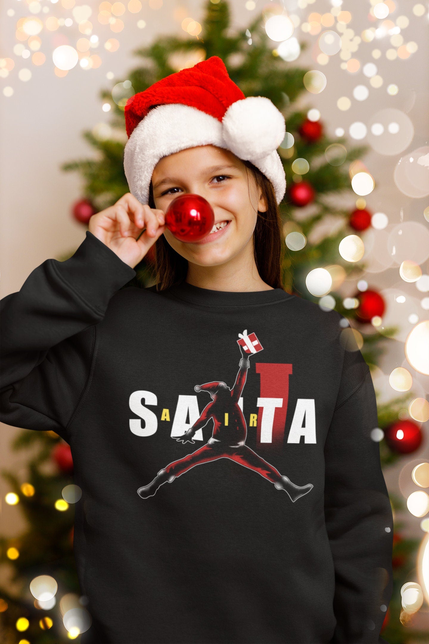 Air Santa Christmas Sweatshirt, Black Santa Sweater, Basketball Christmas Shirt, Black Santa Shirt, Matching Christmas Shirt for Families