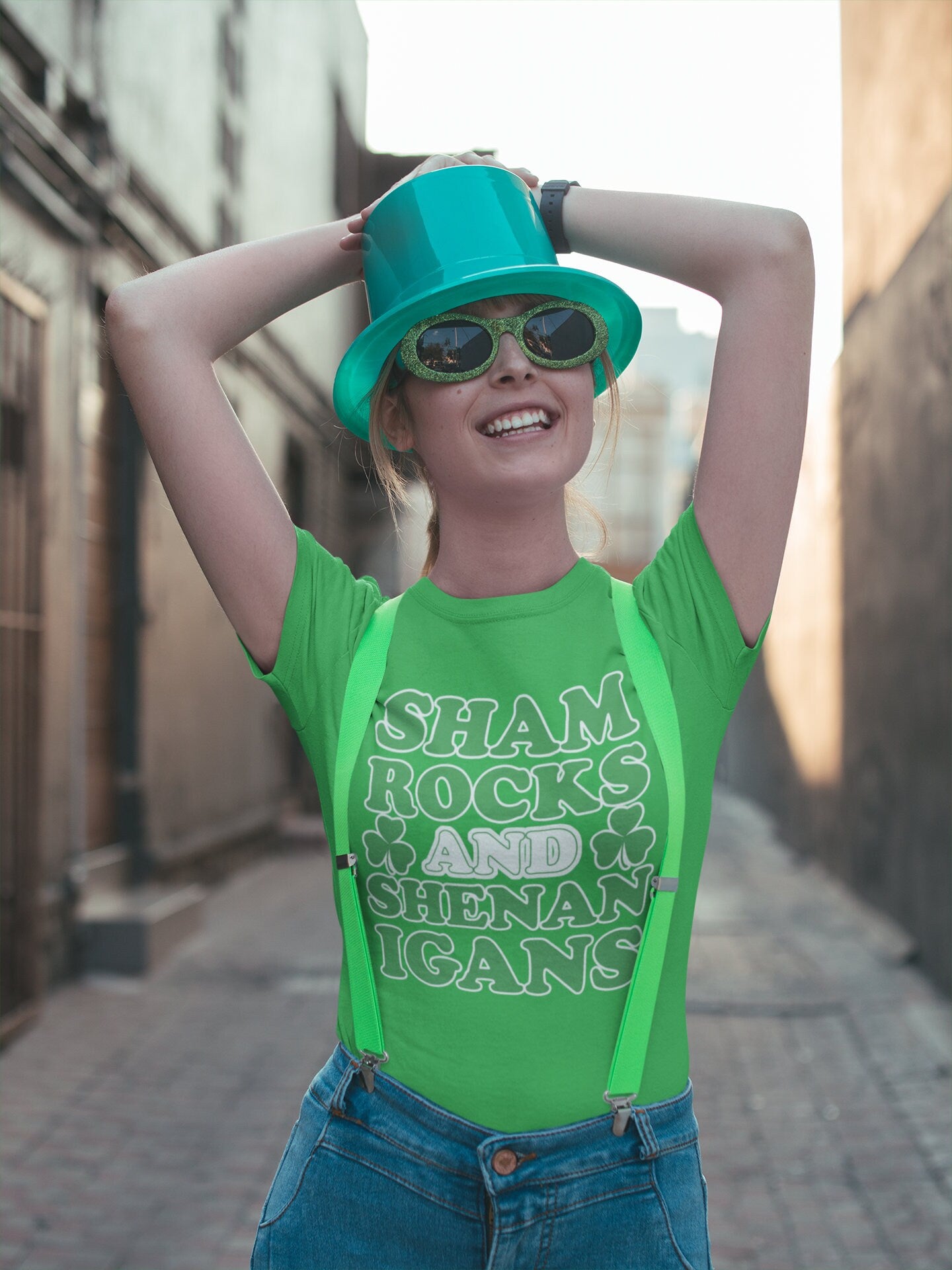 Shamrocks and Shenanigans T-Shirt, Four Leaf Paddy’s Day Shirt, Irish Mock Up Outfit, Festive Apparel Tee, Lucky Girl Patrick Shirt
