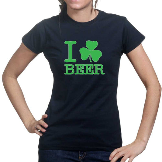 I Love Beer T-Shirt, Saint Patrick Day Shirt, Clover Leaves Ireland Shamrock Shirt, Women Distressed Outfit, Lucky Irish Festive Apparel