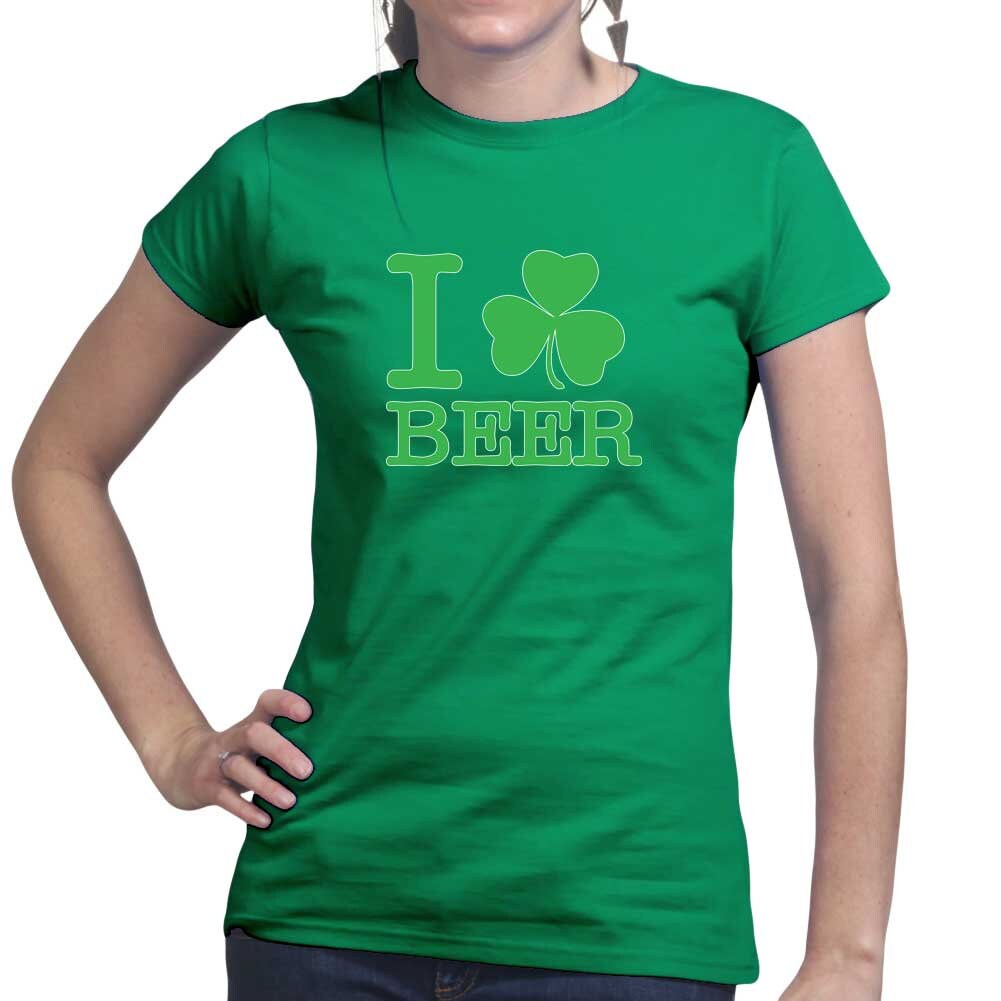 I Love Beer T-Shirt, Saint Patrick Day Shirt, Clover Leaves Ireland Shamrock Shirt, Women Distressed Outfit, Lucky Irish Festive Apparel