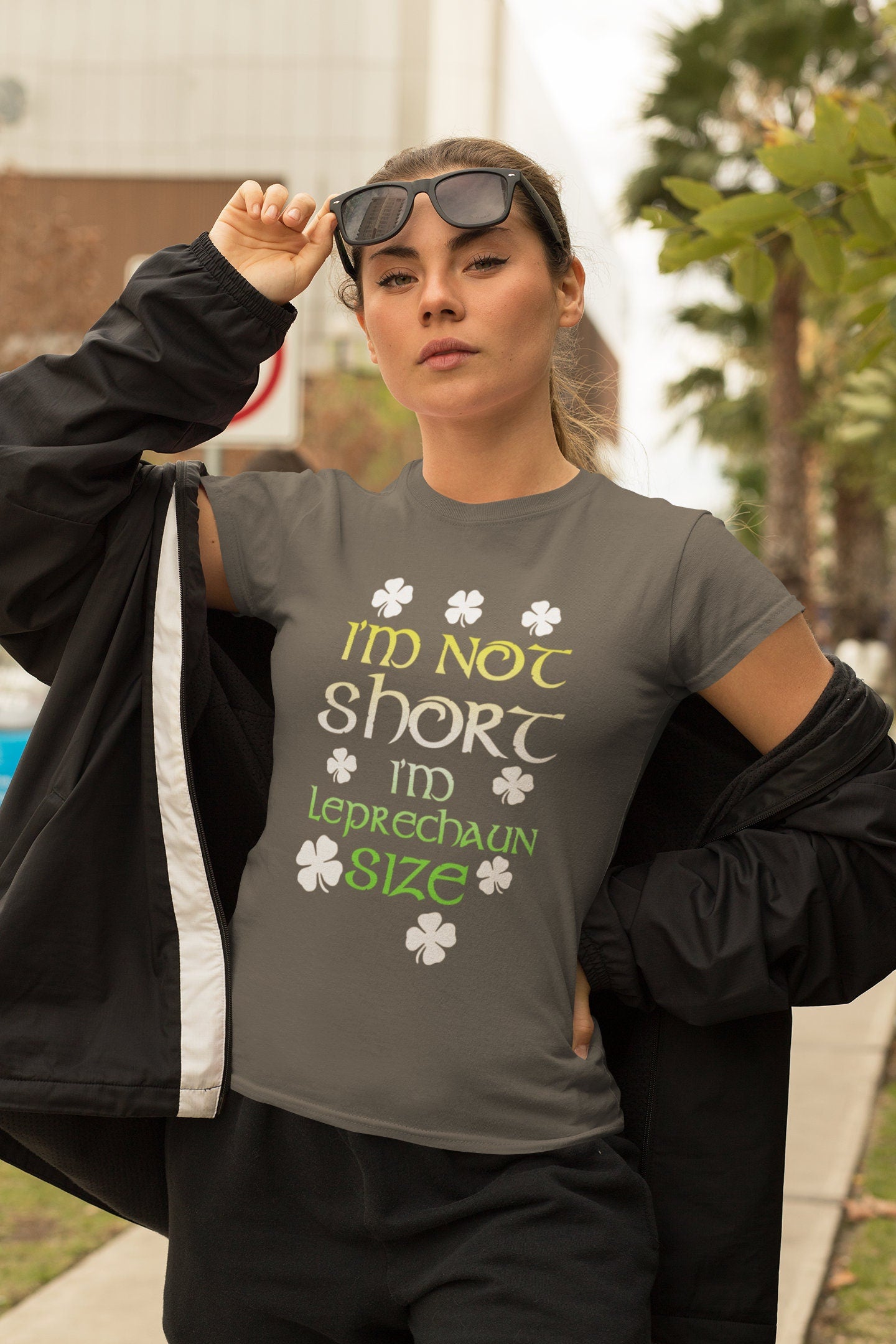 I’m Not Short T-Shirt, I’m Leprechaun Size Shirt, Happy Irish Patrick Outfit, Lucky Clover Four Leaves Tee, Girly Charm St Paddy Day Shirt