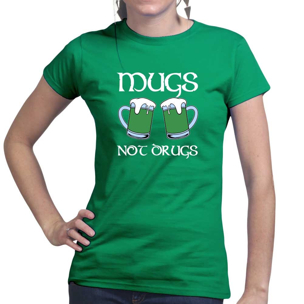 Mugs Not Drugs T-Shirt, Saint Patrick Day Shirt, Funny Beer Ireland Shamrock Tee, Distressed Beer Mug Drunk Outfit