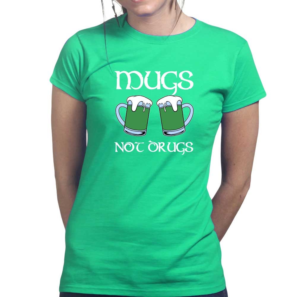 Mugs Not Drugs T-Shirt, Saint Patrick Day Shirt, Funny Beer Ireland Shamrock Tee, Distressed Beer Mug Drunk Outfit