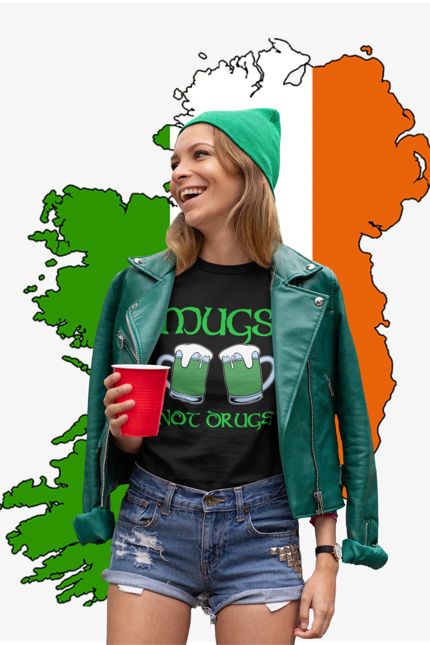 Mugs Not Drugs T-Shirt, Saint Patrick Day Shirt, Funny Beer Ireland Shamrock Tee, Distressed Beer Mug Drunk Outfit