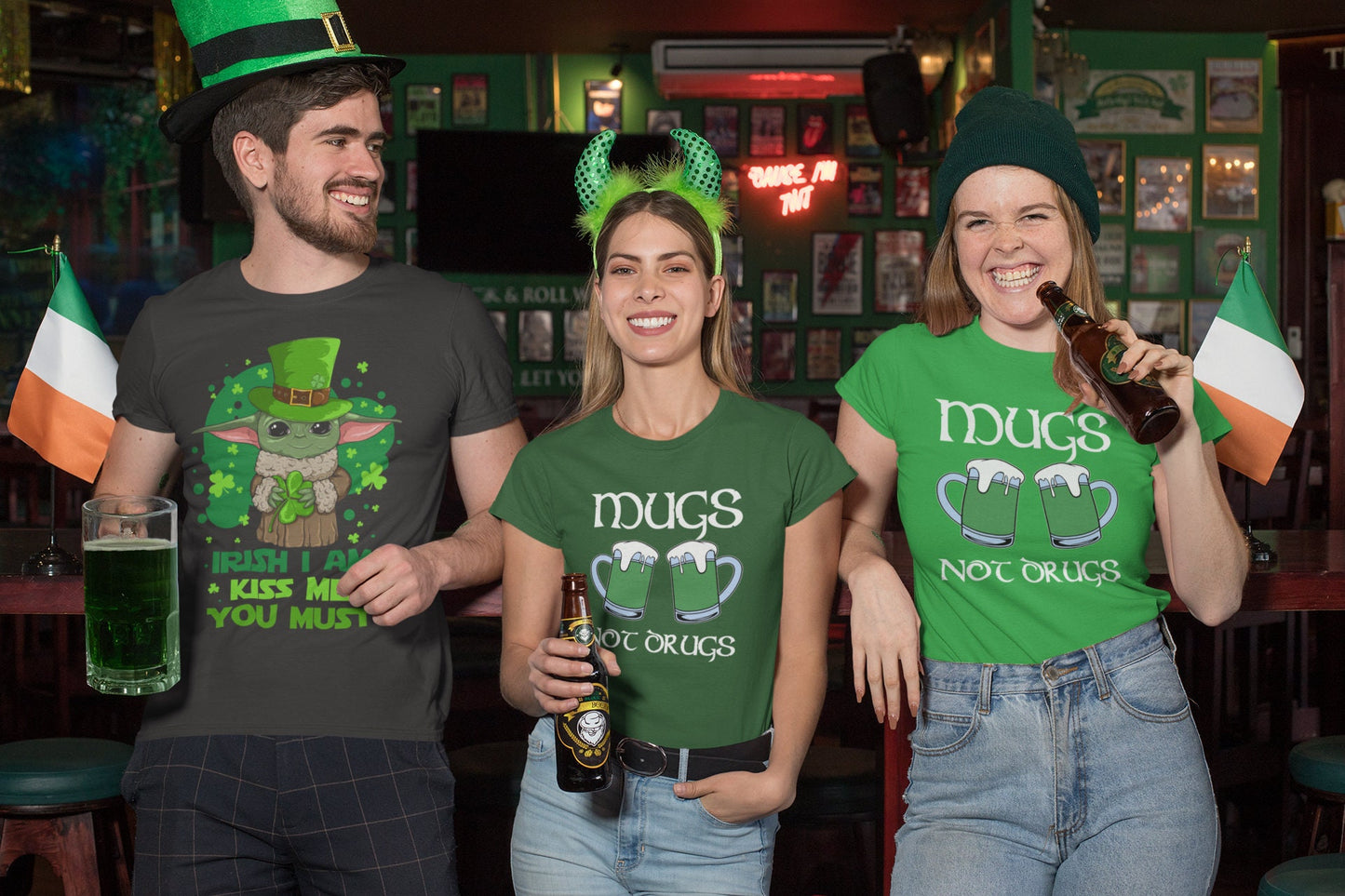 Mugs Not Drugs T-Shirt, Saint Patrick Day Shirt, Funny Beer Ireland Shamrock Tee, Distressed Beer Mug Drunk Outfit