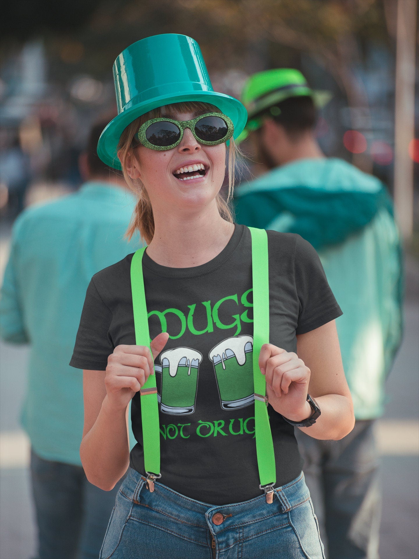 Mugs Not Drugs T-Shirt, Saint Patrick Day Shirt, Funny Beer Ireland Shamrock Tee, Distressed Beer Mug Drunk Outfit