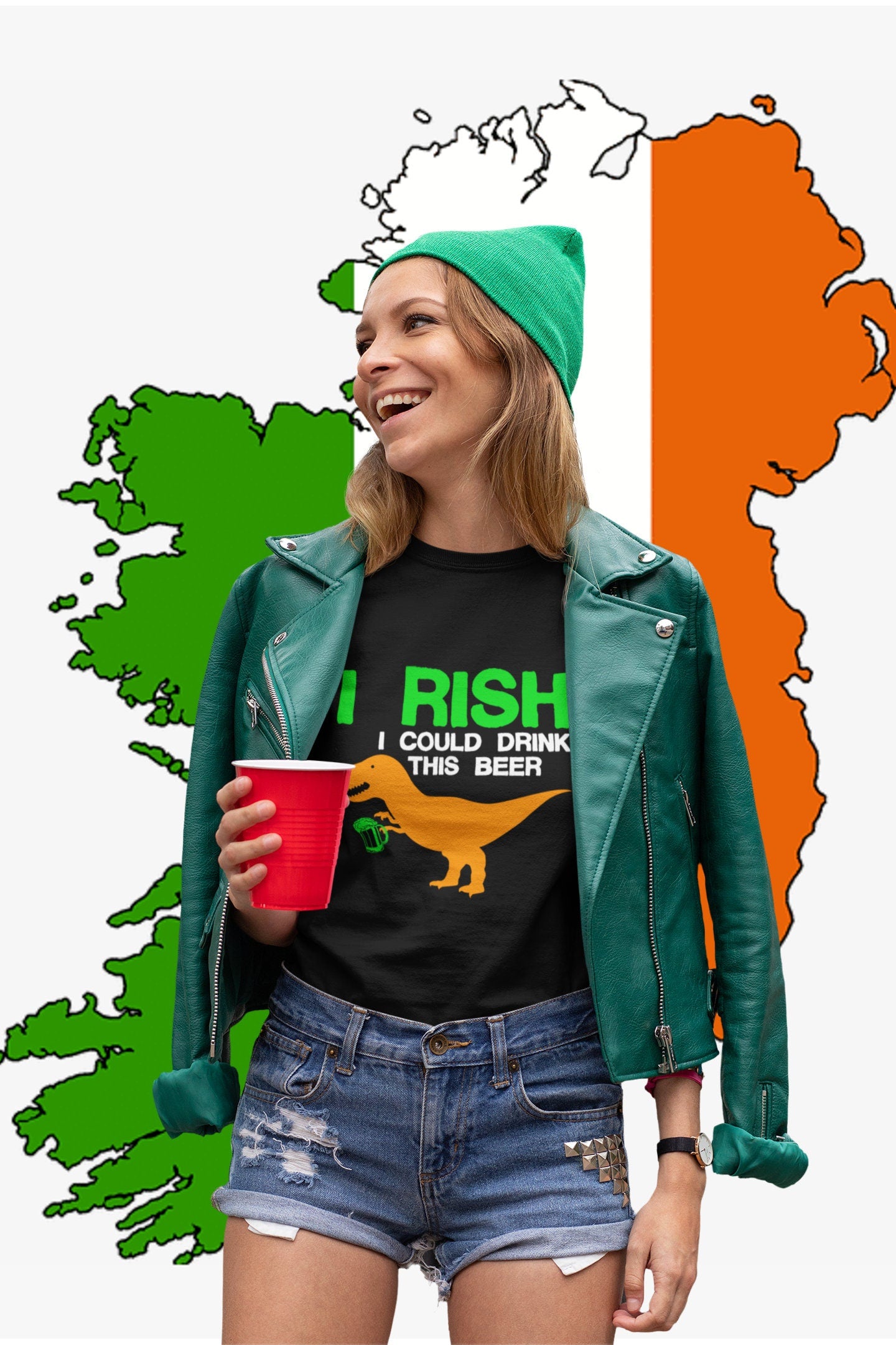 Irish Dino Drink T-Shirt, Funny Ireland Cold Shirt, Shamrock Beer Leprechaun Saint Patrick, Paddy Day Shirt, Wild Ireland Paddy Apparel