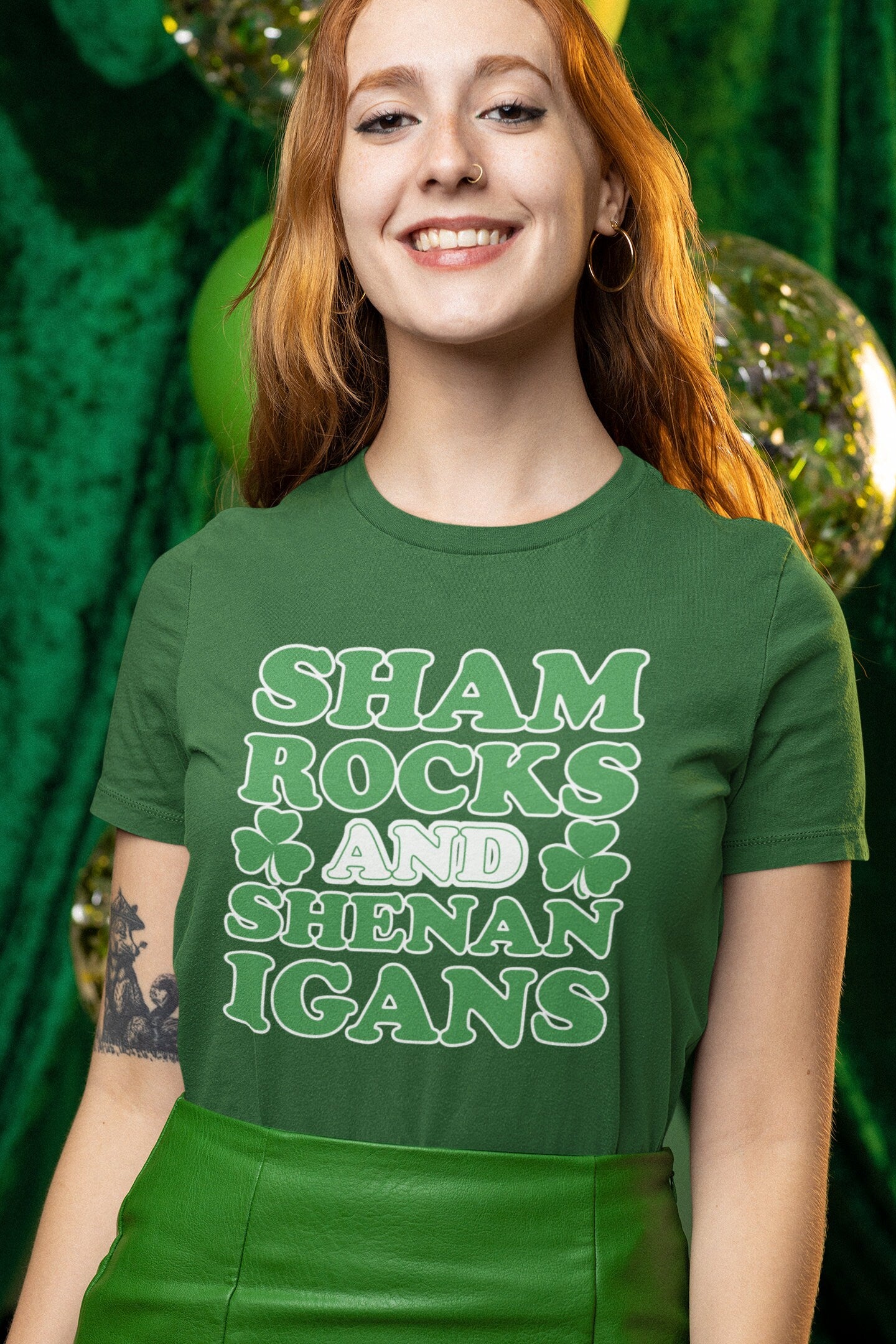 Shamrocks and Shenanigans T-Shirt, Four Leaf Paddy’s Day Shirt, Irish Mock Up Outfit, Festive Apparel Tee, Lucky Girl Patrick Shirt
