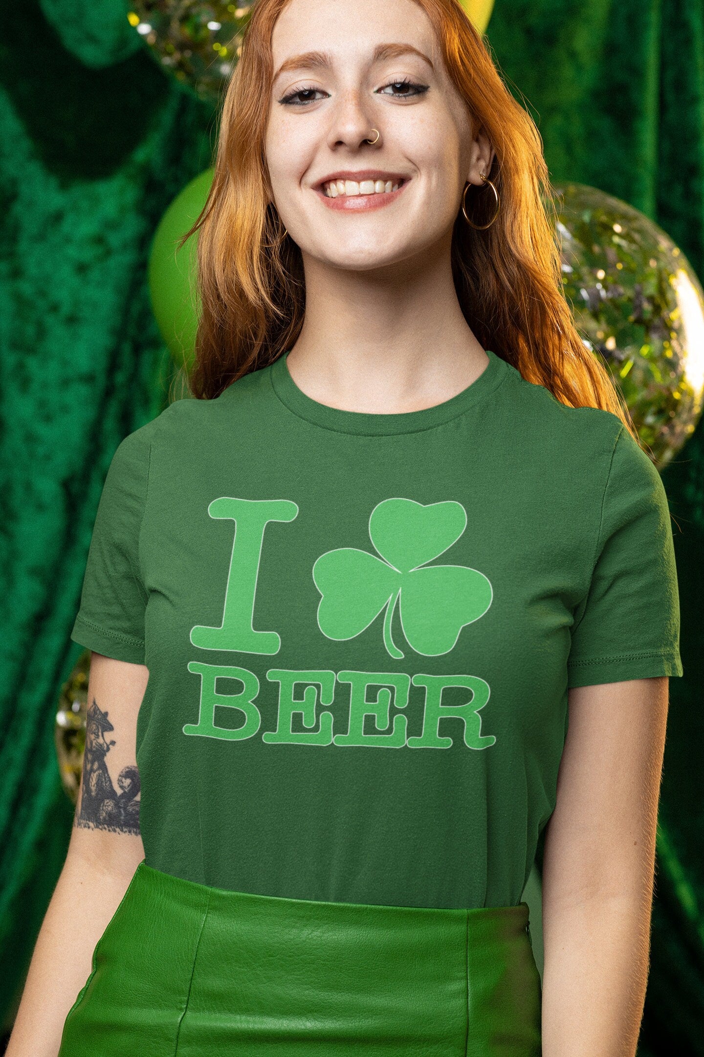 I Love Beer T-Shirt, Saint Patrick Day Shirt, Clover Leaves Ireland Shamrock Shirt, Women Distressed Outfit, Lucky Irish Festive Apparel