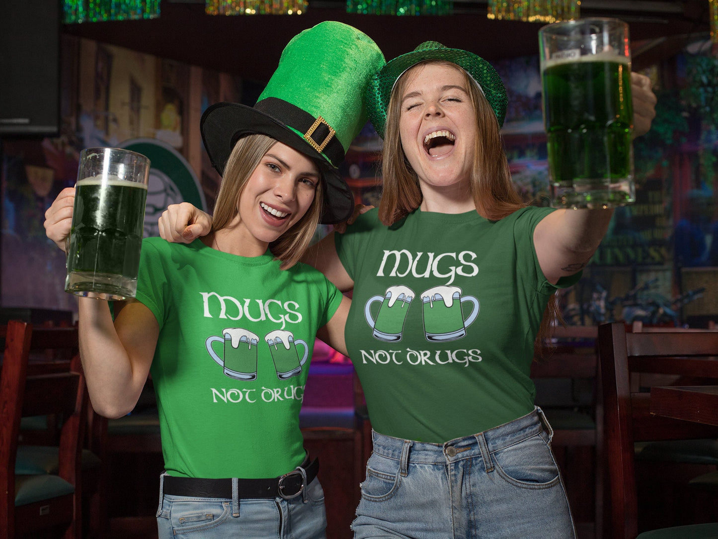 Mugs Not Drugs T-Shirt, Saint Patrick Day Shirt, Funny Beer Ireland Shamrock Tee, Distressed Beer Mug Drunk Outfit