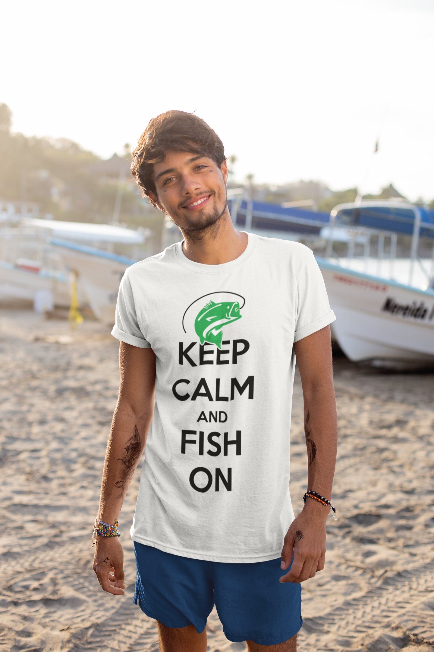 Keep Calm and Fish On Fishing Fisherman T shirt