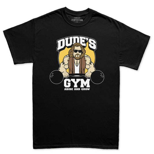 The Dude's Gym Abide & Grow Fitness Funny T Shirts for Men - Comfortable Novelty Gifts - Crazy Gym Tees - Workout Apparel