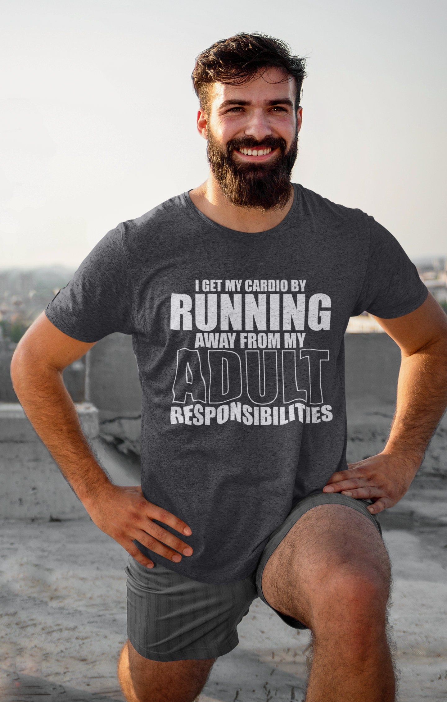 I Get My Cardio By Running - Fitness Funny T Shirts for Men - Comfortable Gifts - Crazy Gym Tees - Workout Apparel