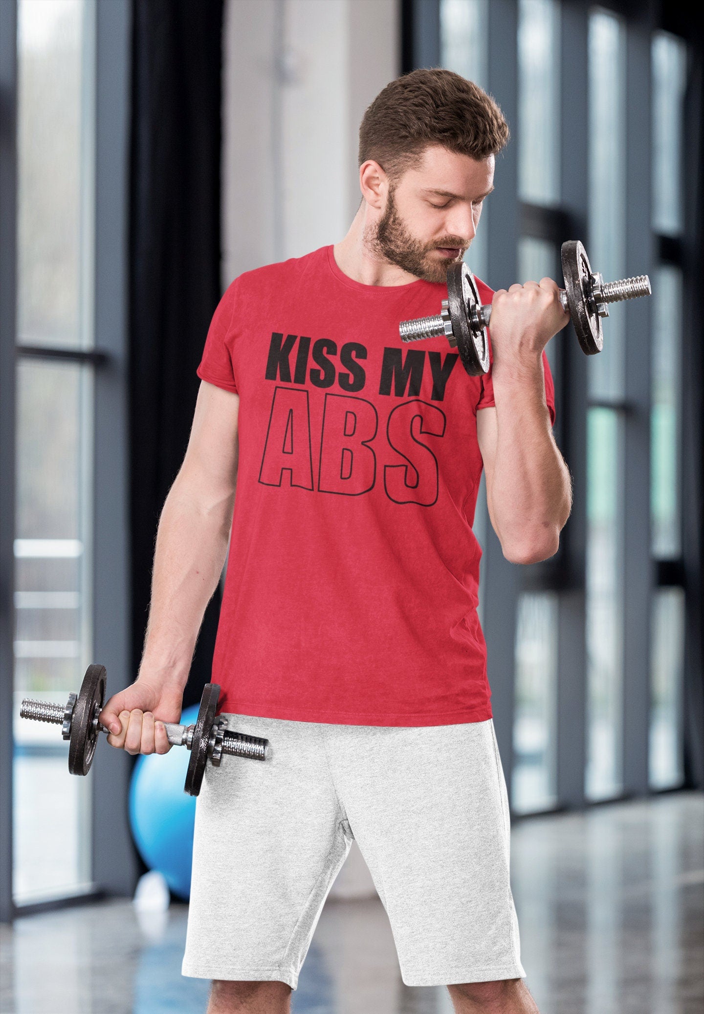 Kiss My ABS Fitness Funny T Shirts for Men - Comfortable Gifts for Boys - Crazy Gym Graphic Tees - Boy Fun Workout Apparel