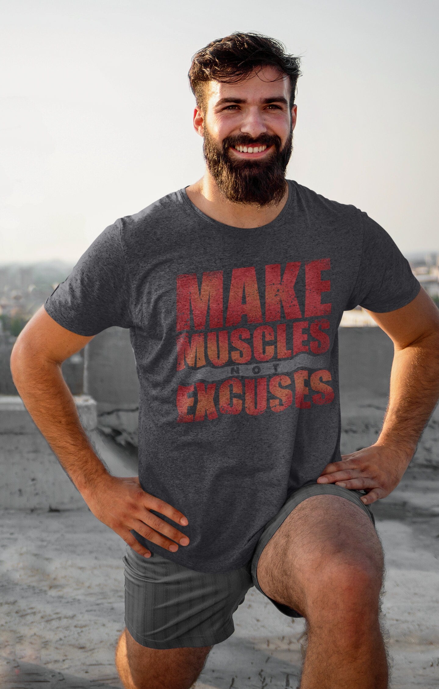 Make Muscles Not Excuses Fitness for Men - Soft Material Novelty Gym Shirt - Workout Gym Graphic - Motivational Gym Lovers