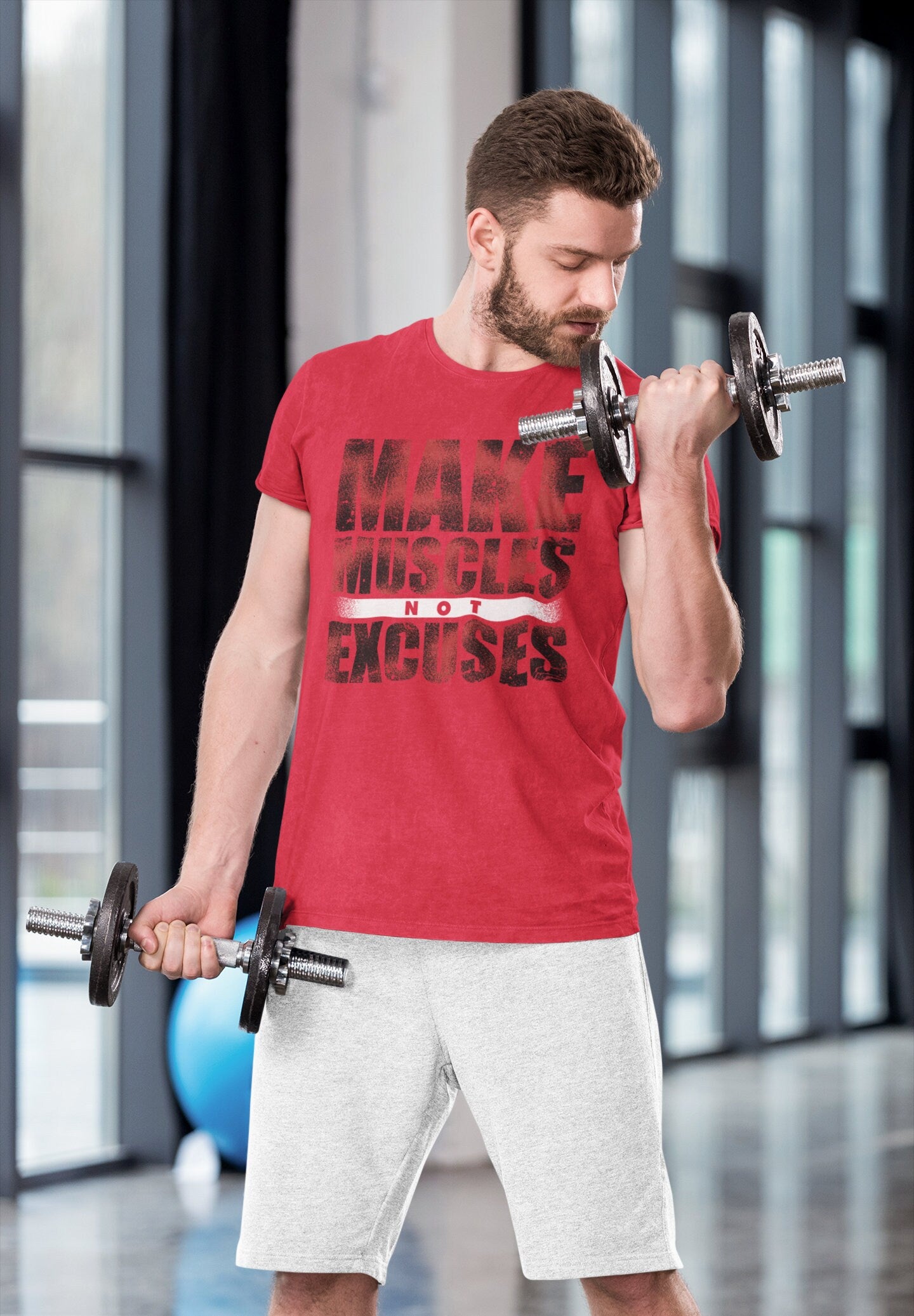 Make Muscles Not Excuses Fitness for Men - Soft Material Novelty Gym Shirt - Workout Gym Graphic - Motivational Gym Lovers