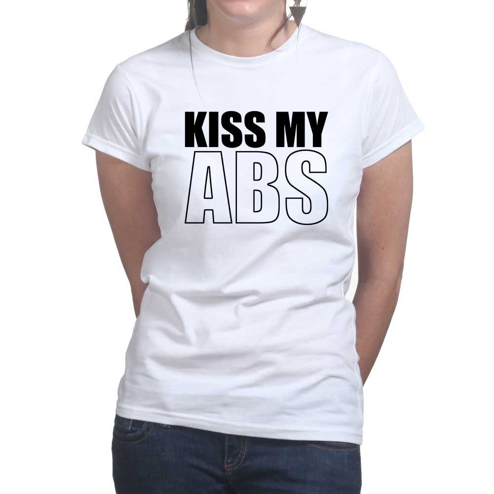 Kiss My ABS Fitness Funny T Shirts for Women - Comfortable Gifts for Girls - Crazy Gym Tees - Fun Workout Apparel