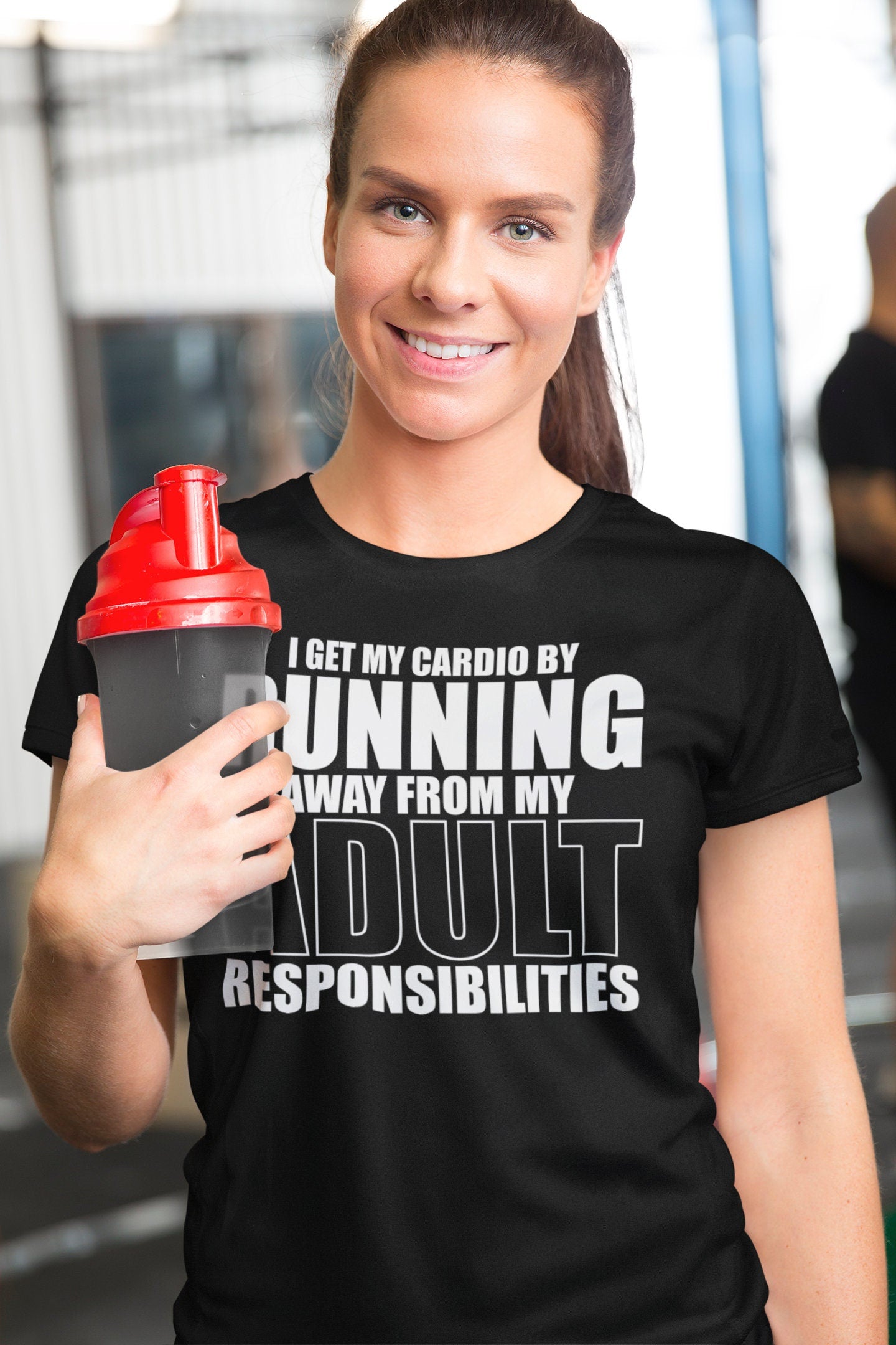 I Get My Cardio By Running - Fitness Funny T Shirts for Women - Comfortable Gifts - Crazy Gym Tees - Workout Apparel