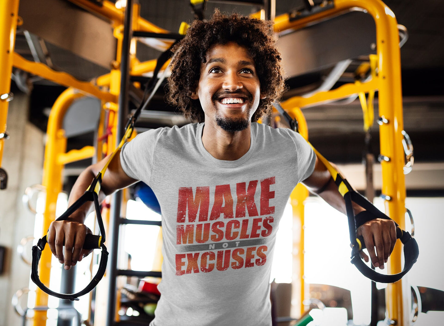 Make Muscles Not Excuses Fitness for Men - Soft Material Novelty Gym Shirt - Workout Gym Graphic - Motivational Gym Lovers