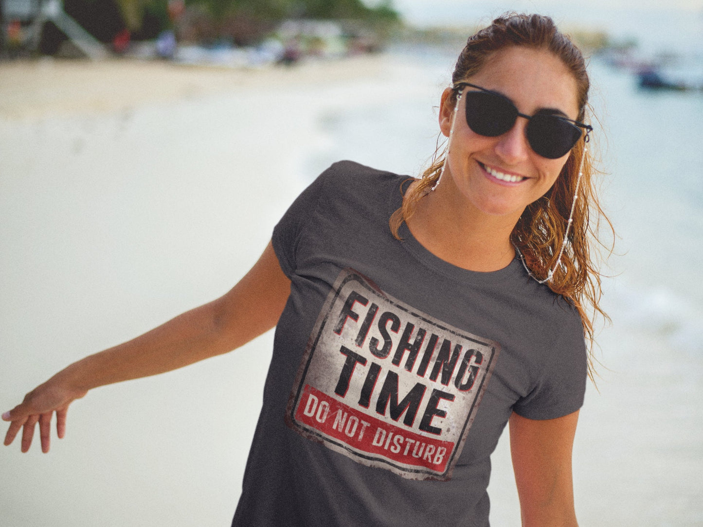 Fishing Time Do Not Disturb Warning Sign Womens Ladies T shirt (Tee, Top)