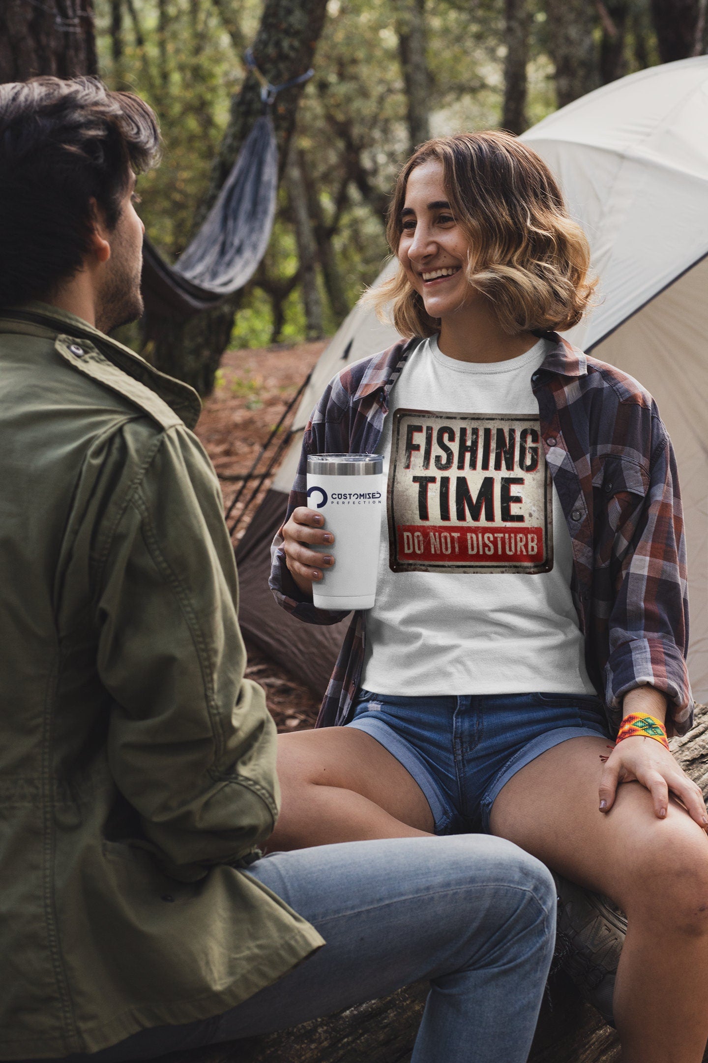 Fishing Time Do Not Disturb Warning Sign Womens Ladies T shirt (Tee, Top)