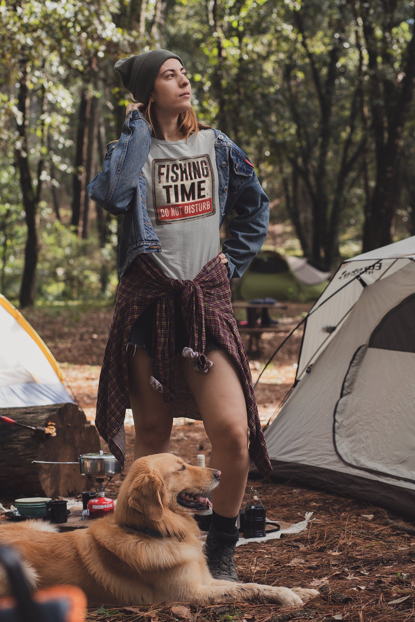 Fishing Time Do Not Disturb Warning Sign Womens Ladies T shirt (Tee, Top)