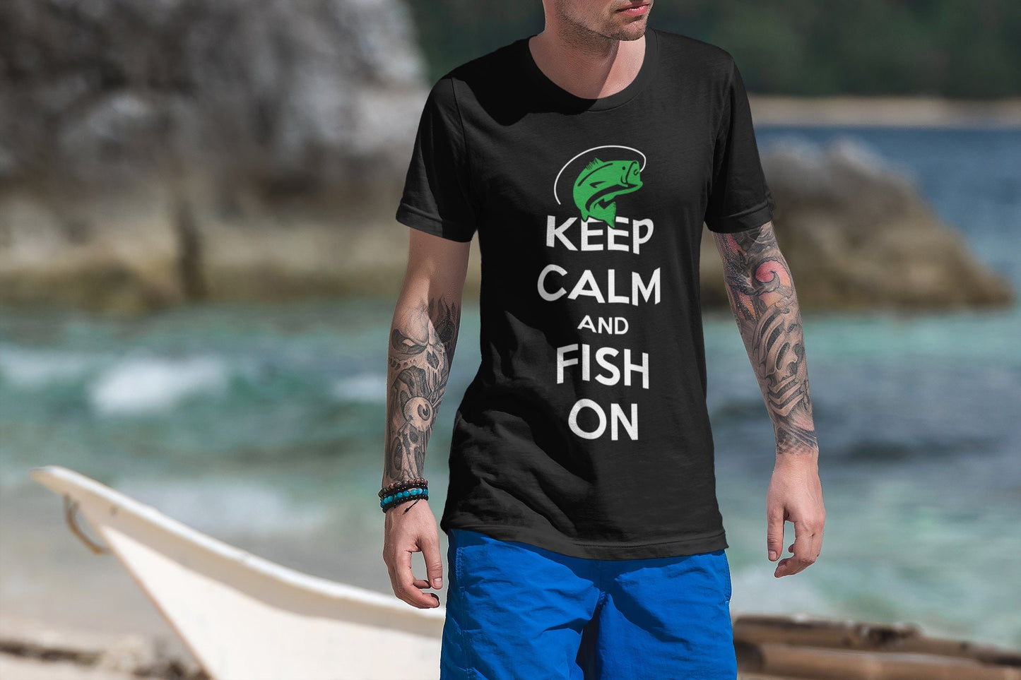 Keep Calm and Fish On Fishing Fisherman T shirt