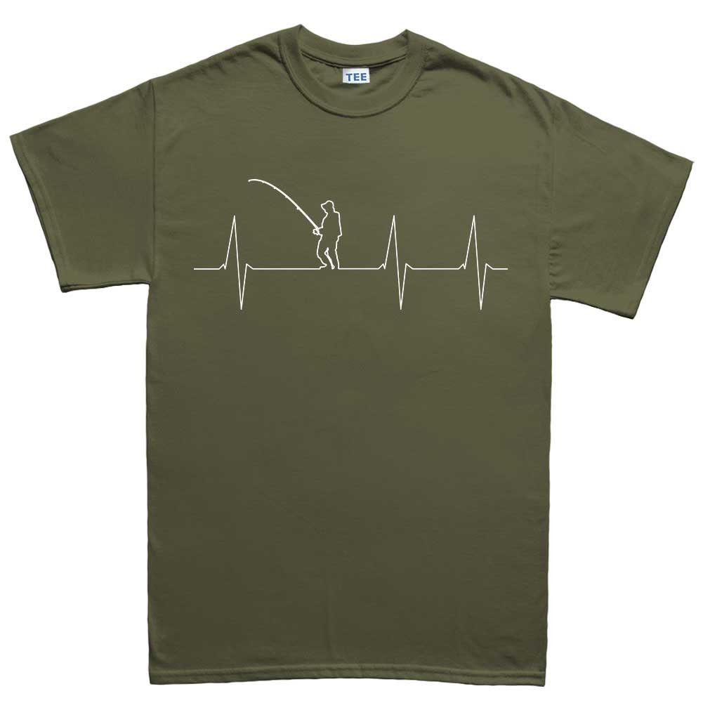 Mens Fishing Heartbeat Fisherman Bait Carp Bass T shirt (Tee)