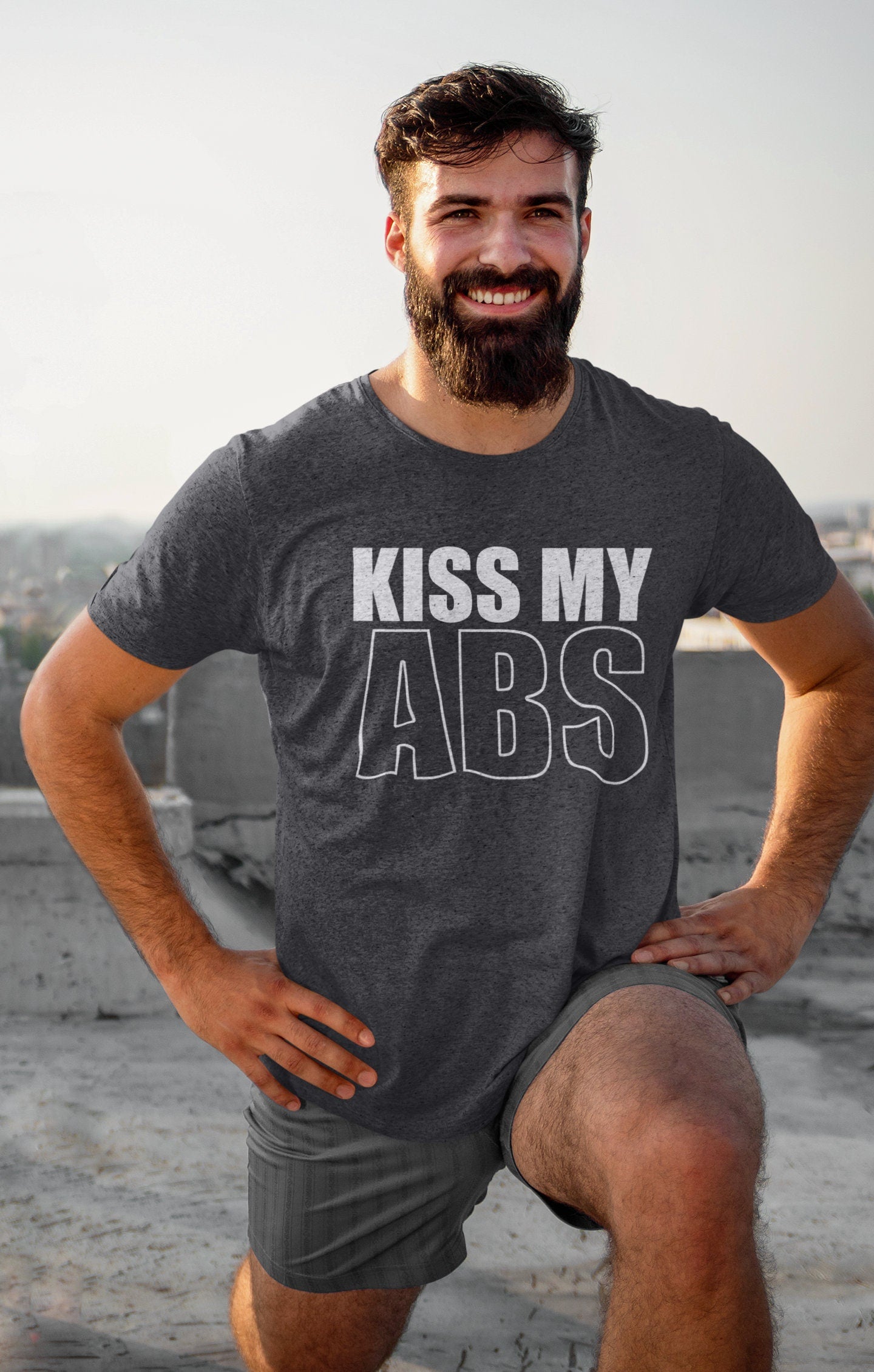 Kiss My ABS Fitness Funny T Shirts for Men - Comfortable Gifts for Boys - Crazy Gym Graphic Tees - Boy Fun Workout Apparel