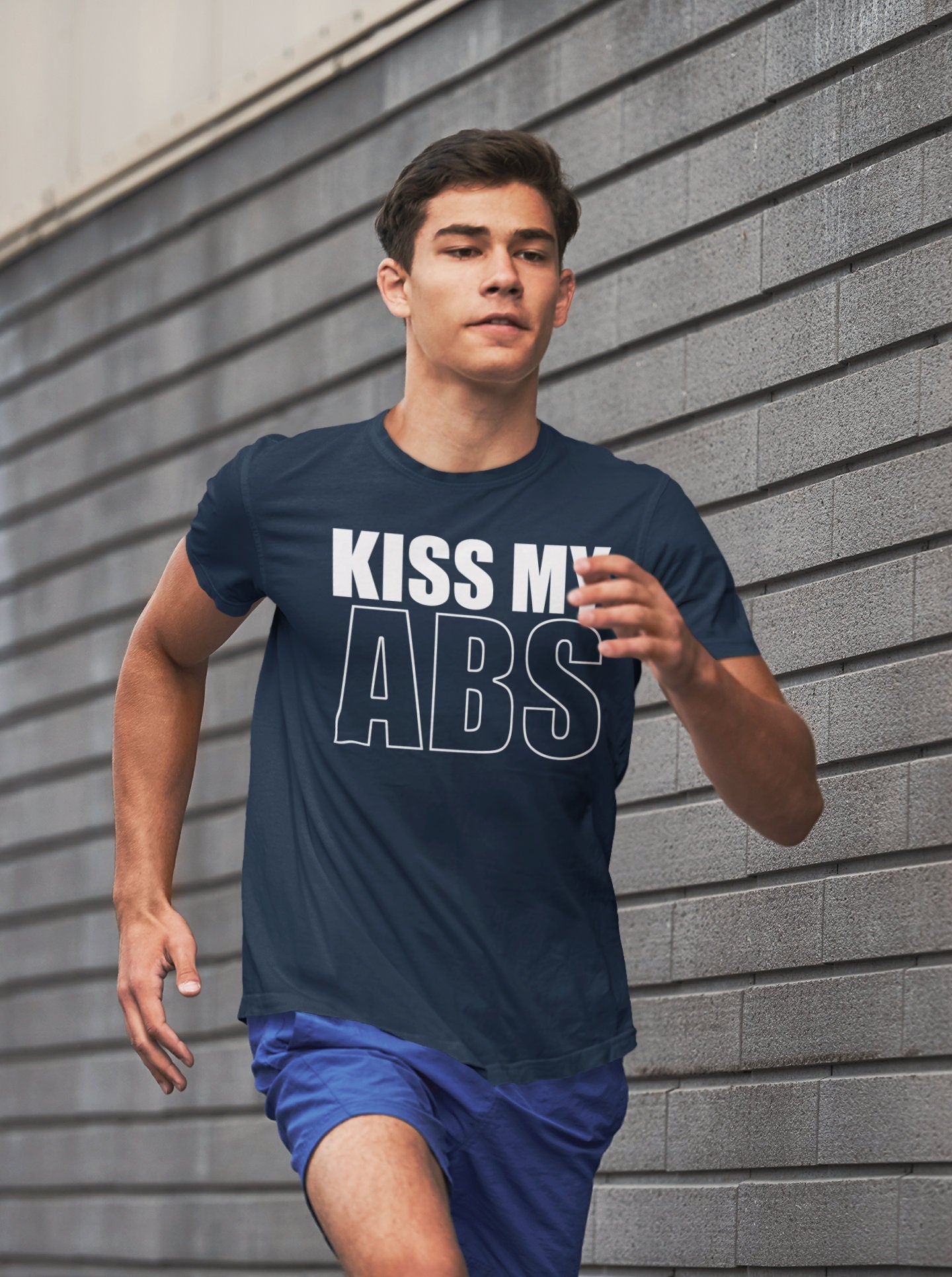 Kiss My ABS Fitness Funny T Shirts for Men - Comfortable Gifts for Boys - Crazy Gym Graphic Tees - Boy Fun Workout Apparel