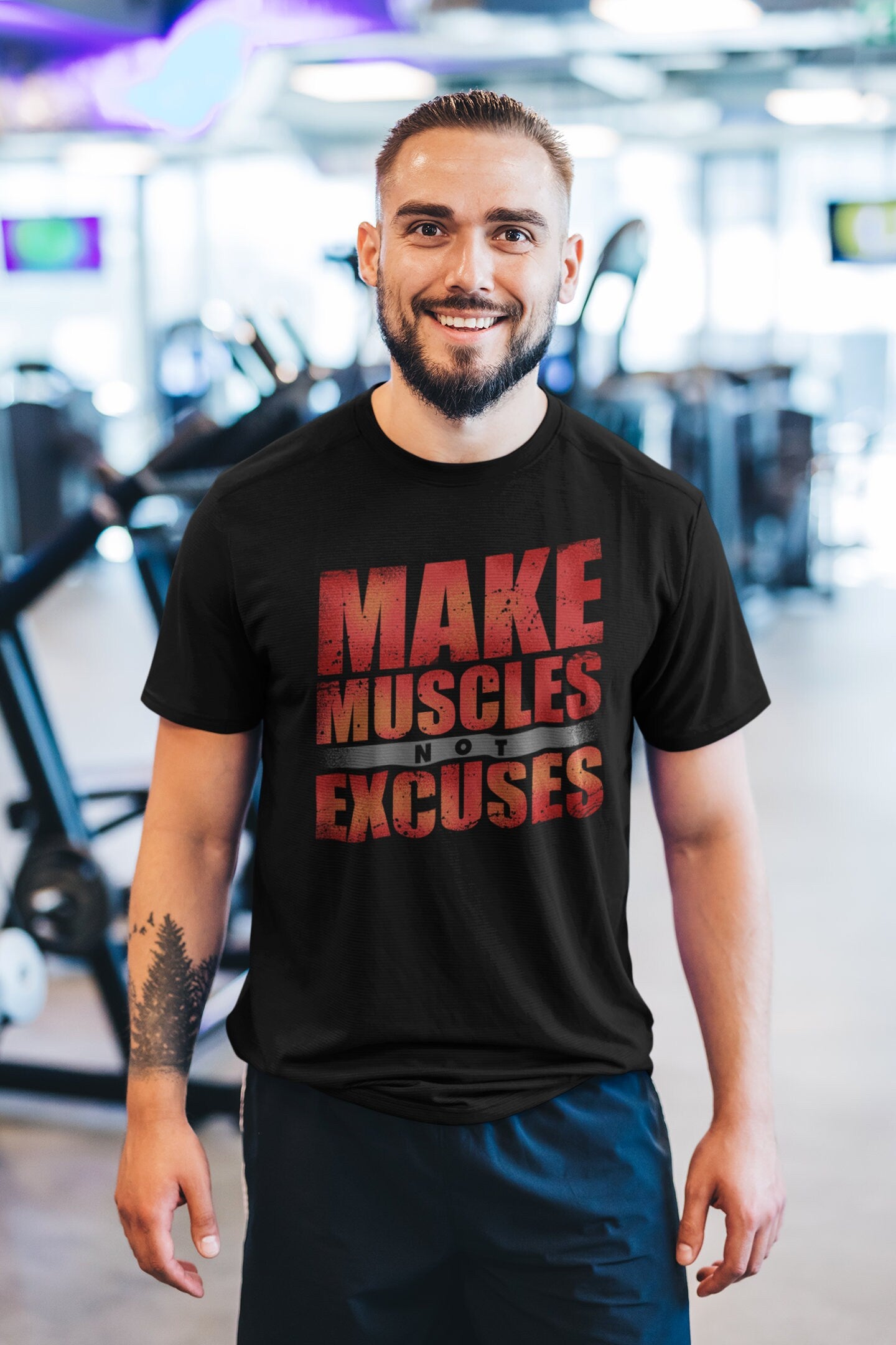 Make Muscles Not Excuses Fitness for Men - Soft Material Novelty Gym Shirt - Workout Gym Graphic - Motivational Gym Lovers