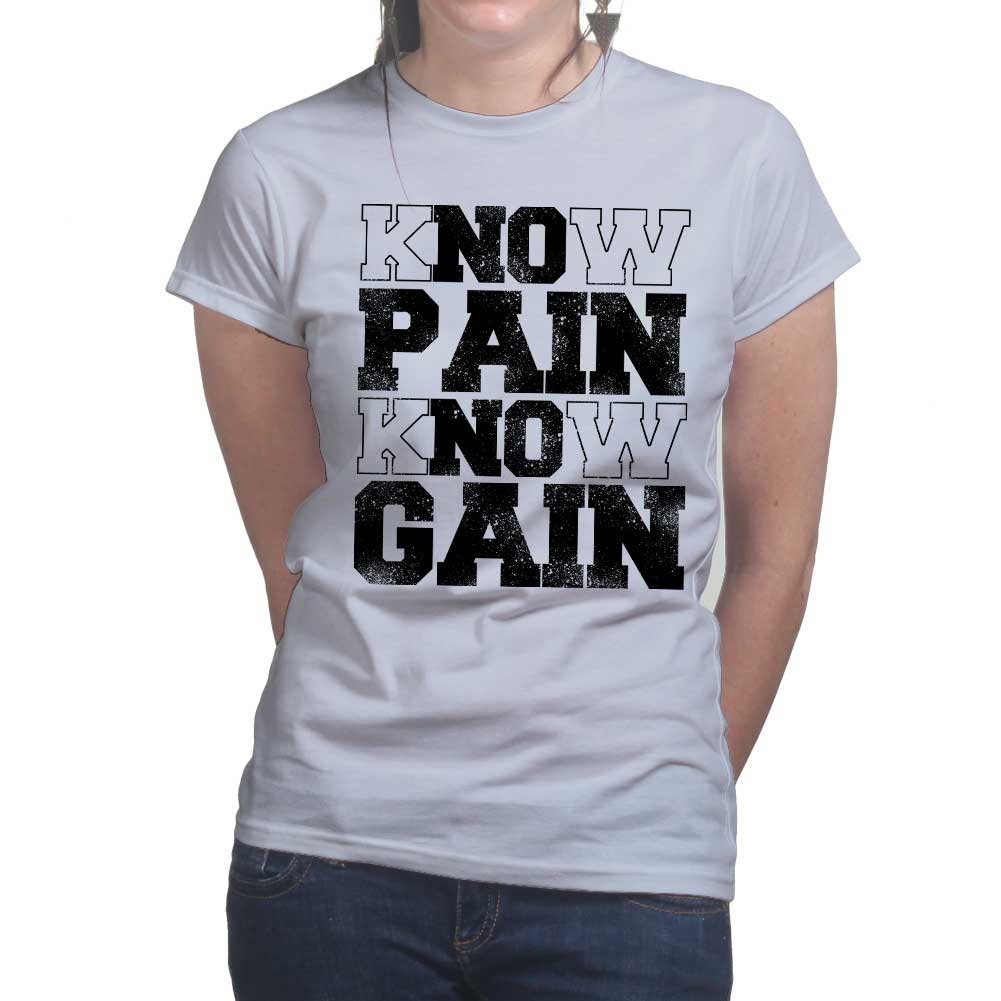 Know Pain Know Gain Fitness Tees for Women - Novelty Gym Shirt - Workout Gym T Shirts - Motivational Gifts, Gym Lovers