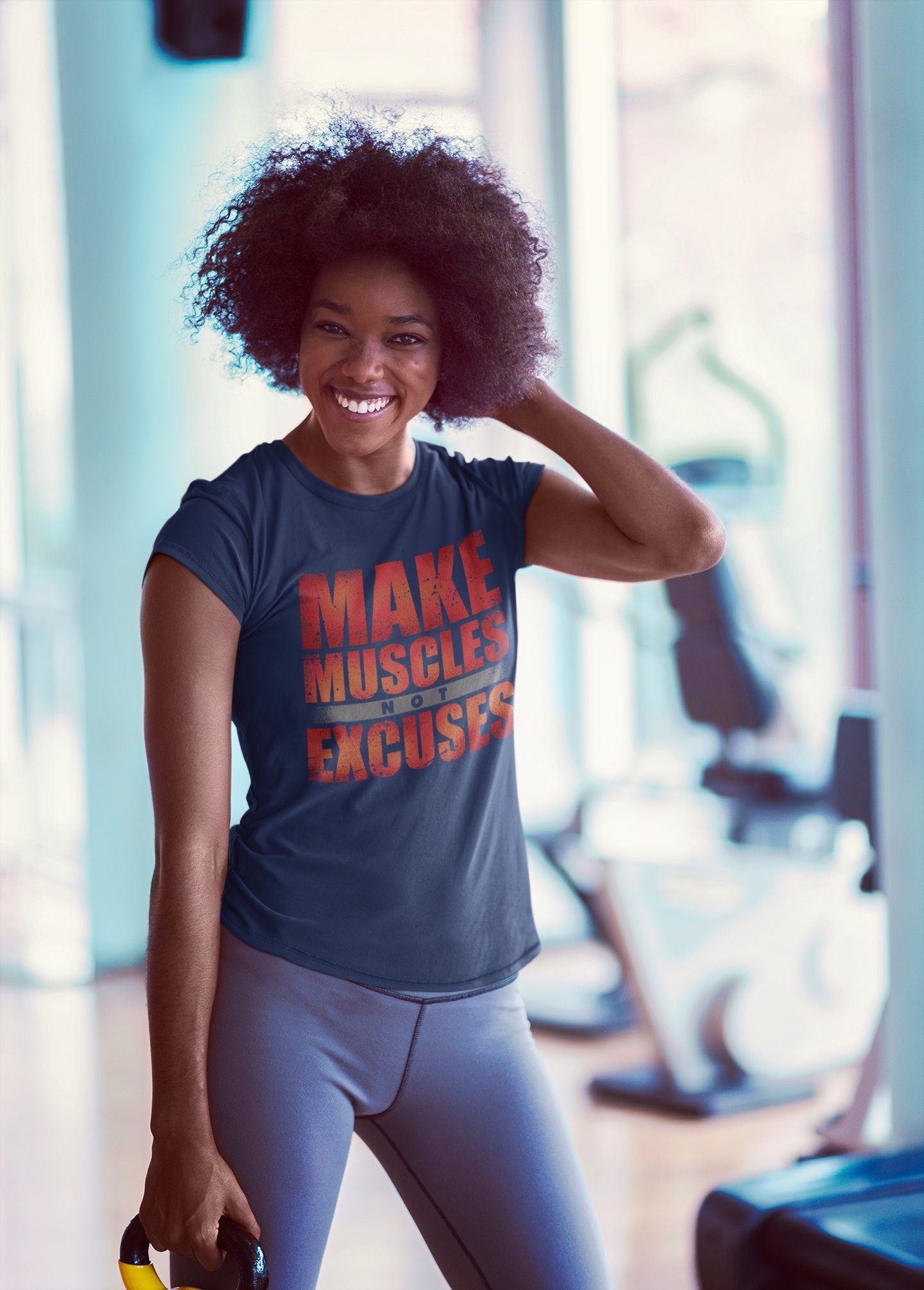 Make Muscles Not Excuses Fitness for Women - Soft Material Novelty Gym Shirt - Workout Gym Graphic - Motivational Gym Lovers