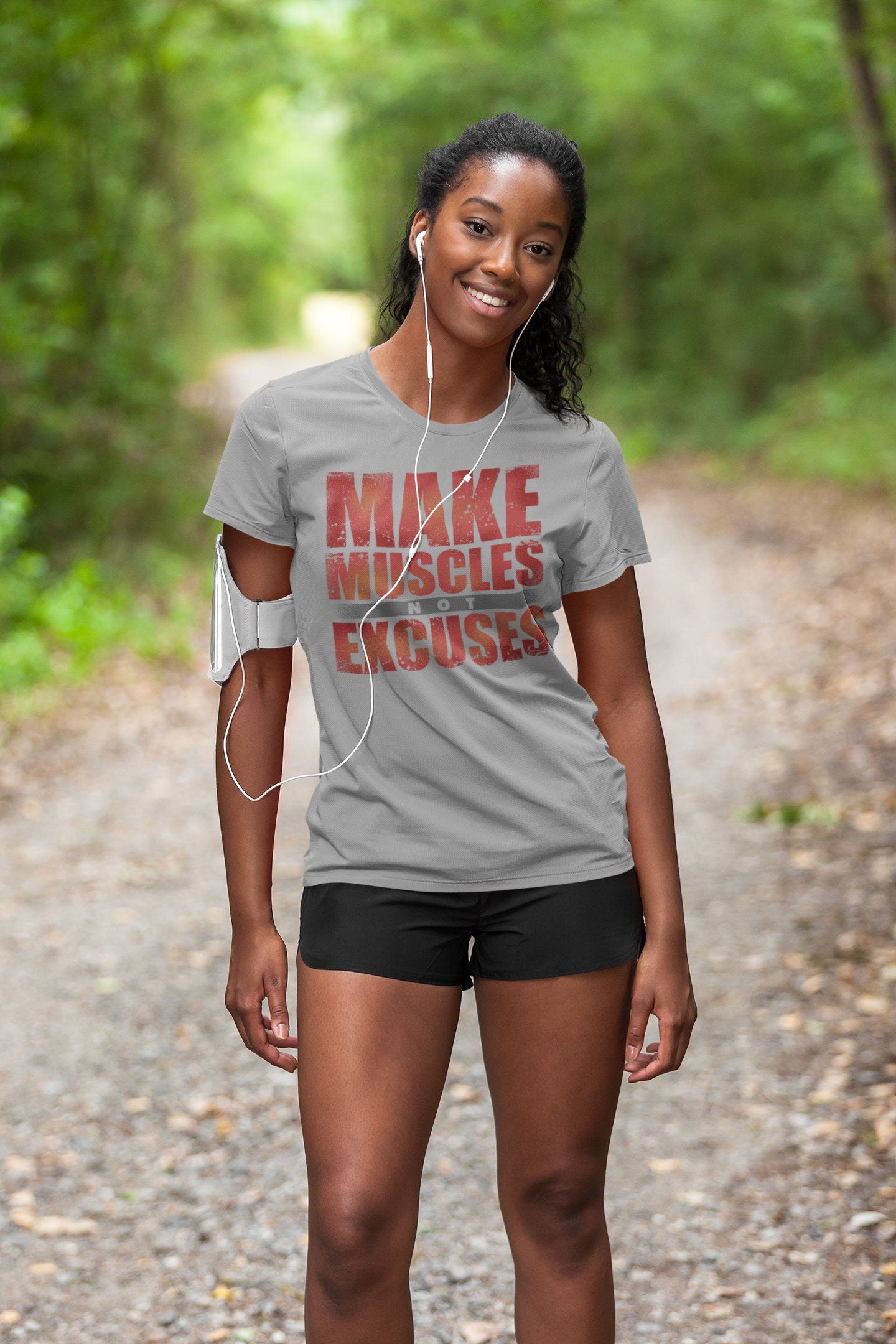 Make Muscles Not Excuses Fitness for Women - Soft Material Novelty Gym Shirt - Workout Gym Graphic - Motivational Gym Lovers