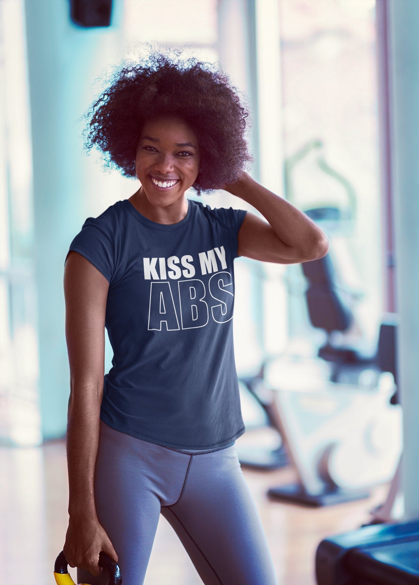 Kiss My ABS Fitness Funny T Shirts for Women - Comfortable Gifts for Girls - Crazy Gym Tees - Fun Workout Apparel