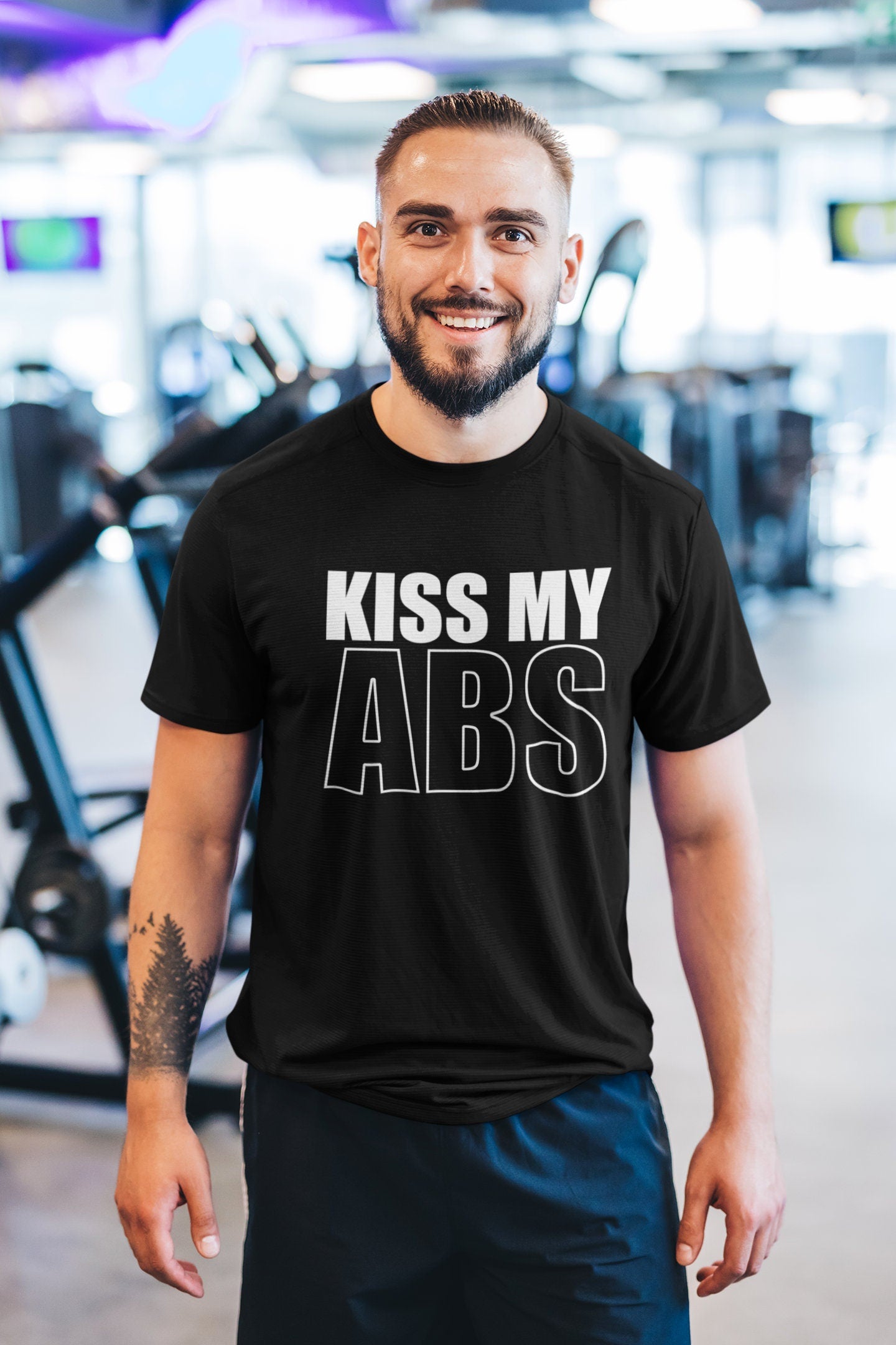 Kiss My ABS Fitness Funny T Shirts for Men - Comfortable Gifts for Boys - Crazy Gym Graphic Tees - Boy Fun Workout Apparel