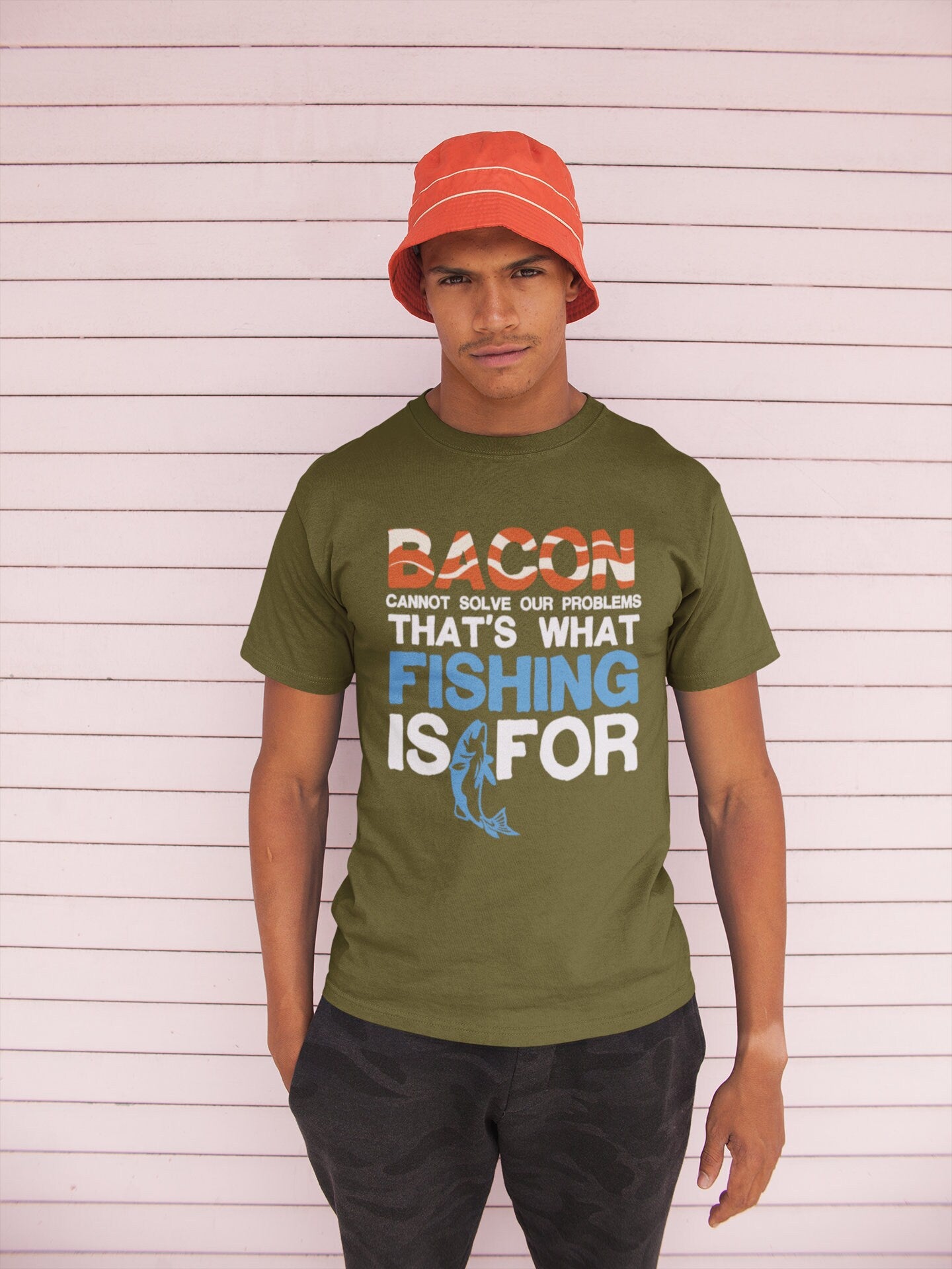 Mens Bacon Fishing Bait Running Carp Worms T shirt (Tee)